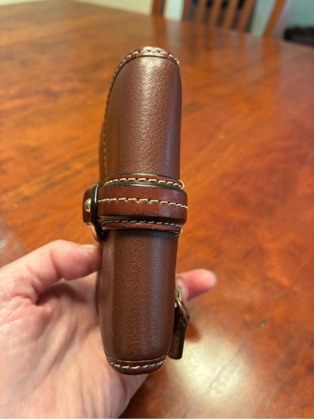 Dooney & Bourke Brown Leather Compact Wallet with Brass Ring - Picture 6 of 13